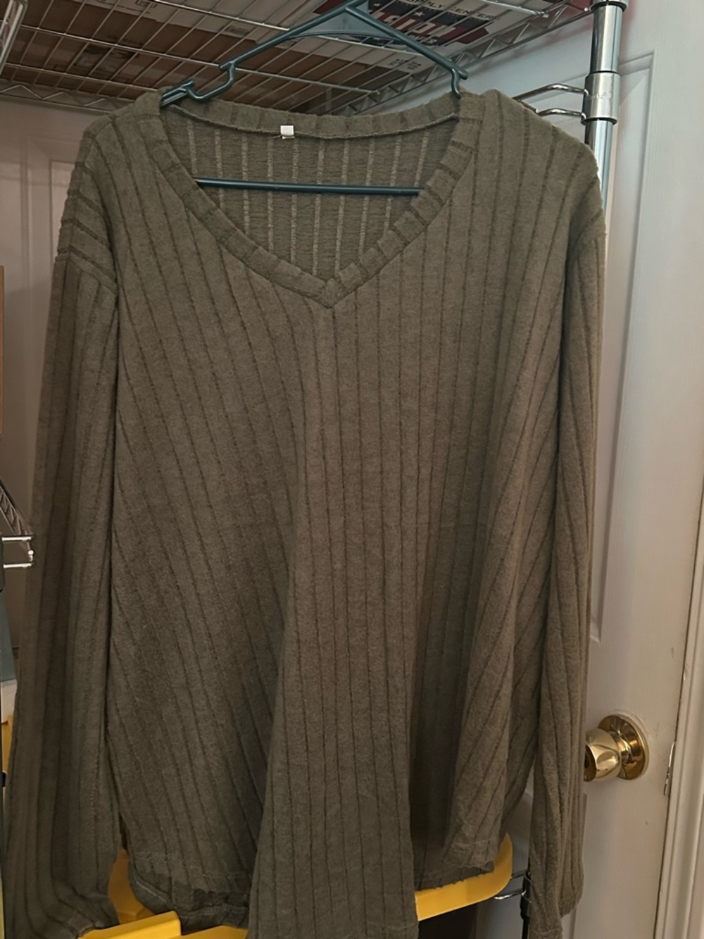Ribbed V-Neck Long Sleeve Sweater in Olive